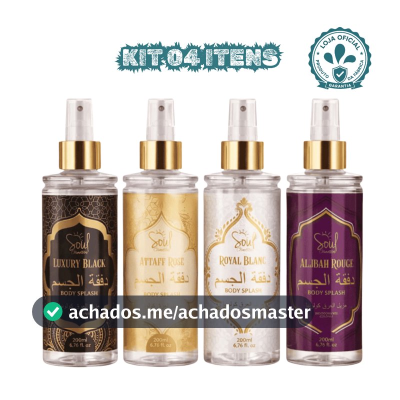Kit 4 Body Splash Árabe Alta Fixação Luxury Black Attaff Rose Royal Blanc Allibah Rouge Perfume Soul