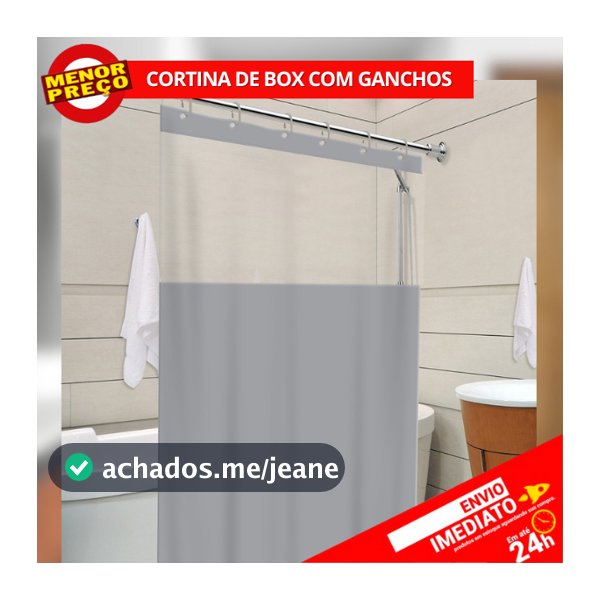 Cortina de Box Para Banheiro Cinza com Visor 100% PVC Impermeável Resistente Com Ganchos