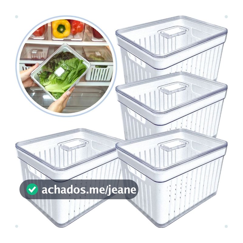 Kits Organizadores De Geladeira Clear Com Tampa E Cesto Drenagem