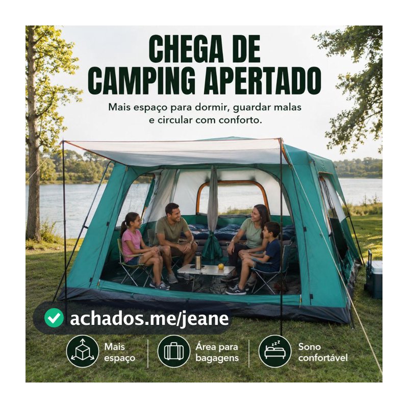 Barraca de Acampamento Familiar Grande 420x300x200cm com Divisão de Quartos e Sala