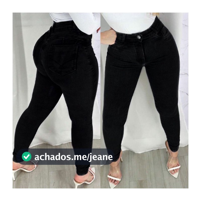 Calça Jeans Preta Feminina Skinny Cintura Alta com Lycra Levanta Bumbum