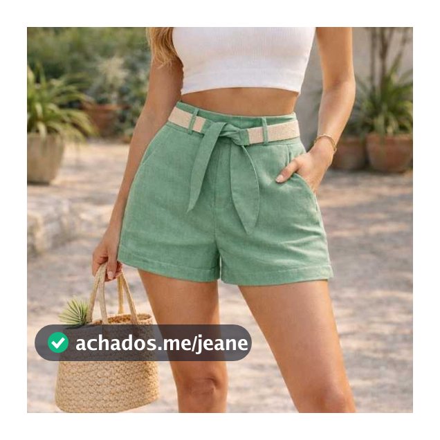 Shorts Feminino linho Social Curto com Bolso faca com cinto Cintura alta Casual
