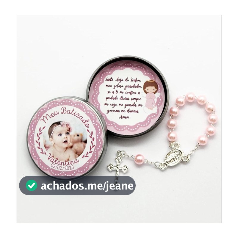 Lembrancinha batizado - 10 unidades - Latinha com terço - Personalizada