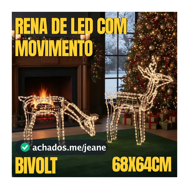 Rena Natalina Com Movimento 68x64cm Mangueira LED Macho ou Fêmea Branca Bivolt Decoração Enfeite
