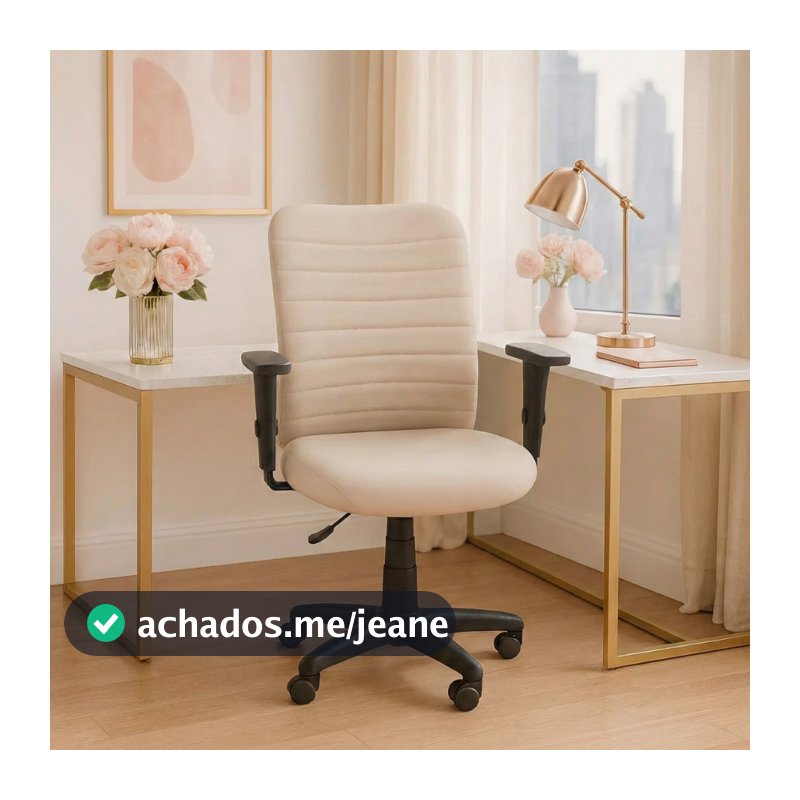 Cadeira Escritório Ergonômica Bege NR17 Home Office Executiva Giratória C/Rodízios Confortável Costura Esteirinha