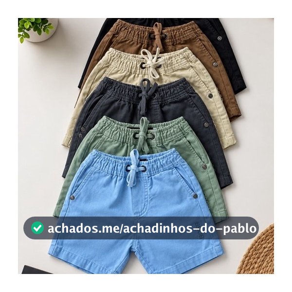 Short infantil de sarja modelo mauricinho casual 100% algodão (forma pequena)