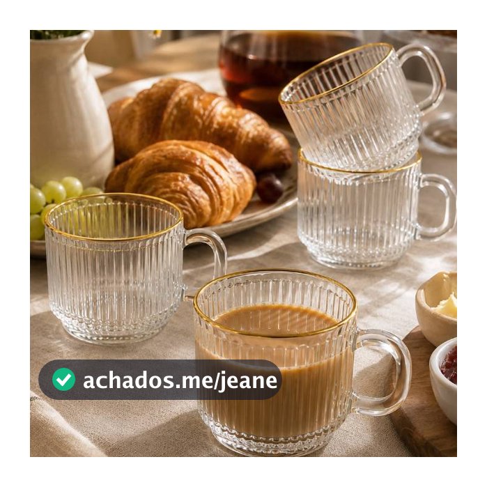 Jogo de Xícaras para Café 90ml Grafiatto com Suporte e Borda Dourada