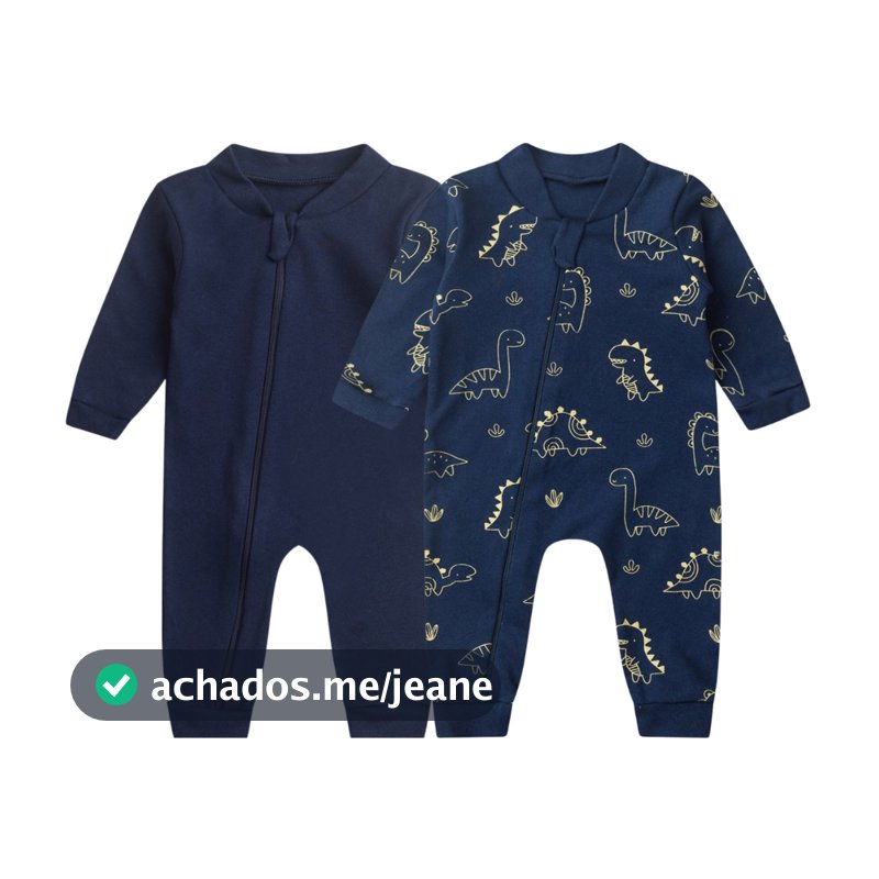 Kit 2 Macacão Bebê Sem Pé Zíper  Suedine Liso e Estampado Menina, Menino e Unissex  - Bebê Fofuxo