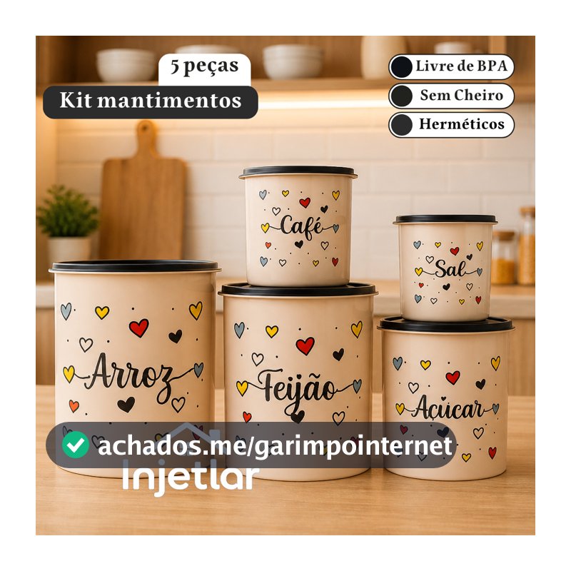 Kit potes mantimentos cozinha com 5 peças para armazenar alimentos