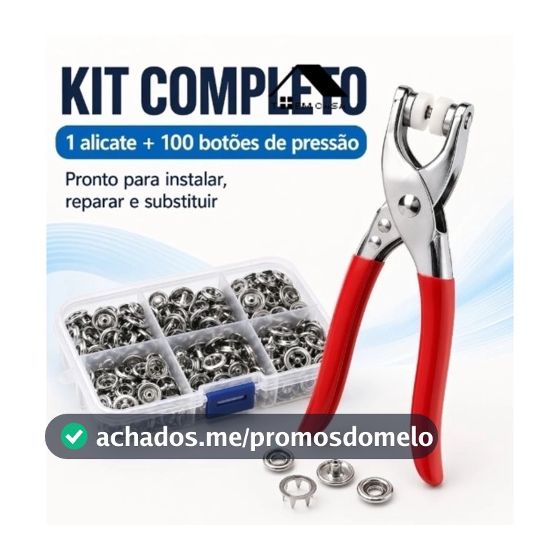 Kit Alicate Aplicador Com 100 Botões De Metal Pressão Para Costura Roupa