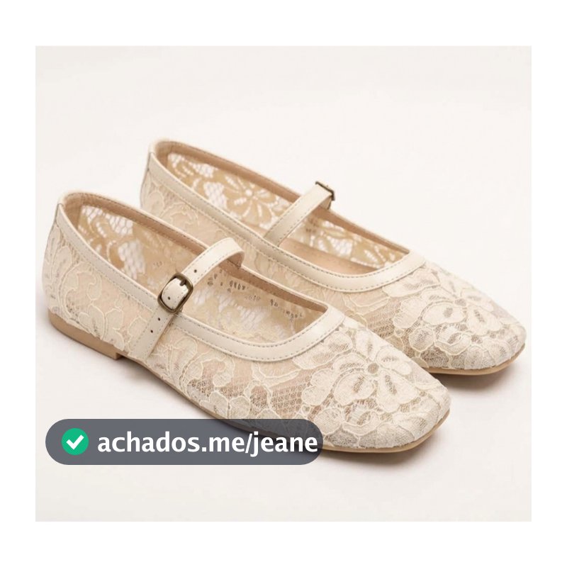 Sapatilha Feminina Renda Bico Quadrado Tira com Fivela Confortável Macia Estilosa Moda Tendência