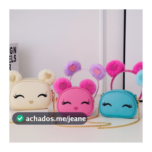 Kit Bolsa e Tiara Infantil com PomPom – Bolsa Criança Feminina Festa Presente com Corrente