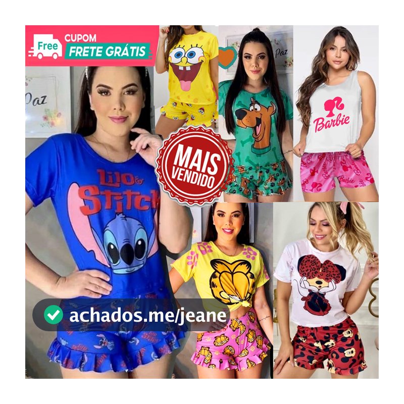 Pijama Baby Doll Blusinha com Shorts Luxo Personagens