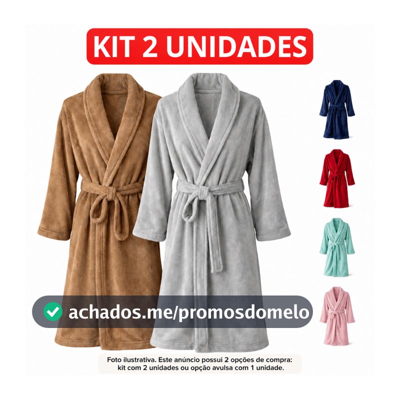 Roupão de Microfibra Plush Aveludado Adulto Toque Macio Masculino e Feminino Tamanho M e G