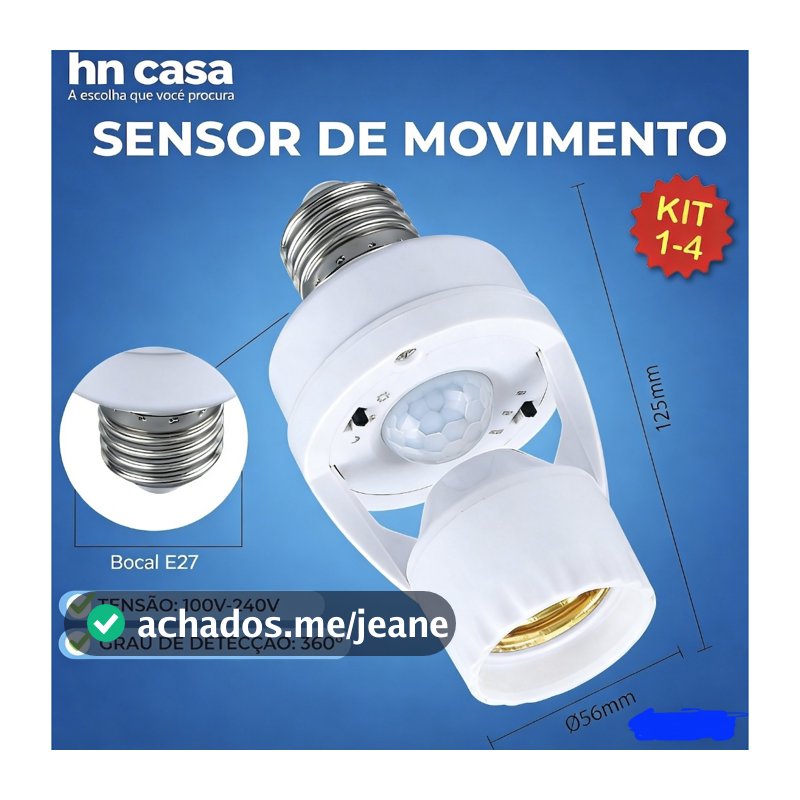 Sensor de Movimento para lâmpada Soquete E27 c/ sensor de presença Bivolt 110V220V Max 60W