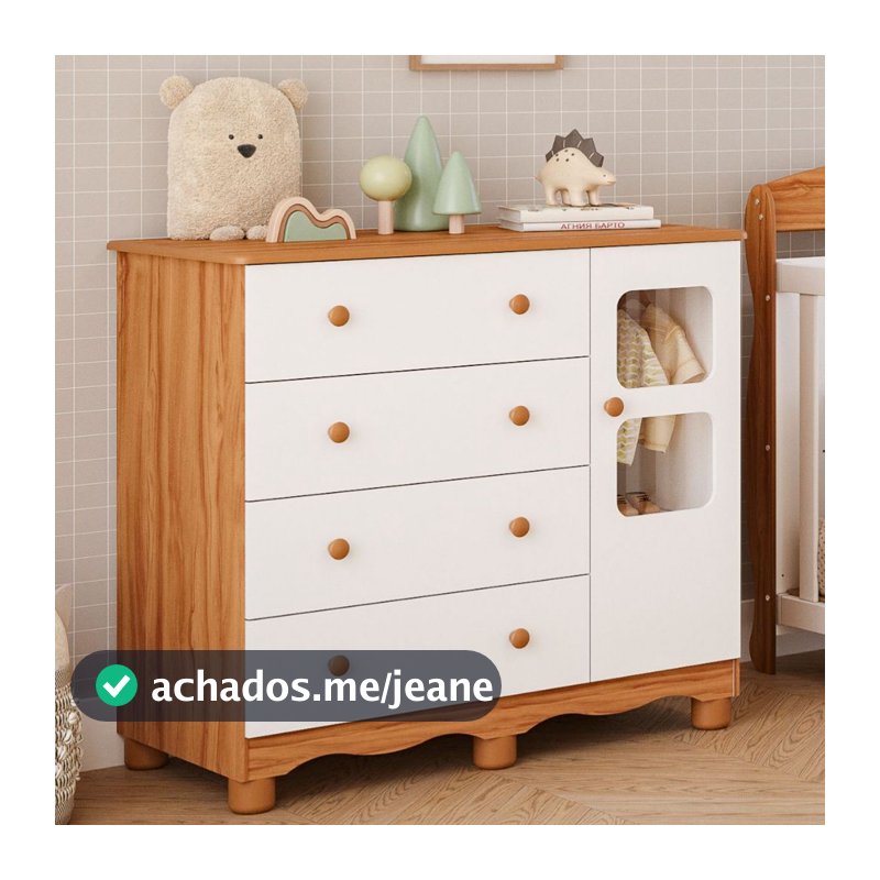 Cômoda de Bebê Infantil 1 Porta com Janela 4 Gavetas 100% MDF Uli