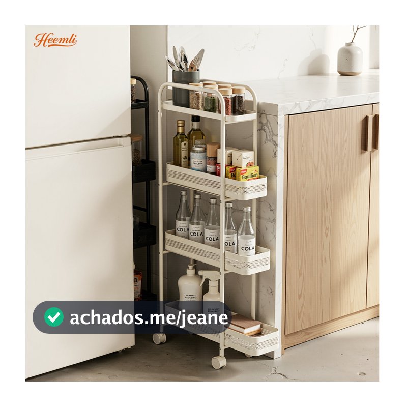 Heemli Carrinho Organizador Estreito 4 Andares com Rodinhas, Móvel Resistente para Cozinha Banheiro e Espaços Pequenos