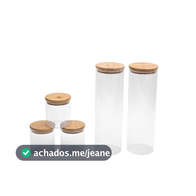 Kit Potes Hermeticos Vidro Circular  Bambu 2000/500 - 5 pçs Oikos