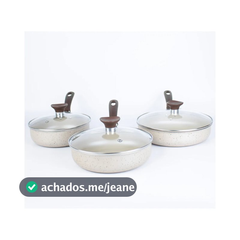 Jogo de 3 Frigideiras Charlotte Antiaderentes 18, 20 e 22cm C/Tampa de Vidro Cor Champanhe