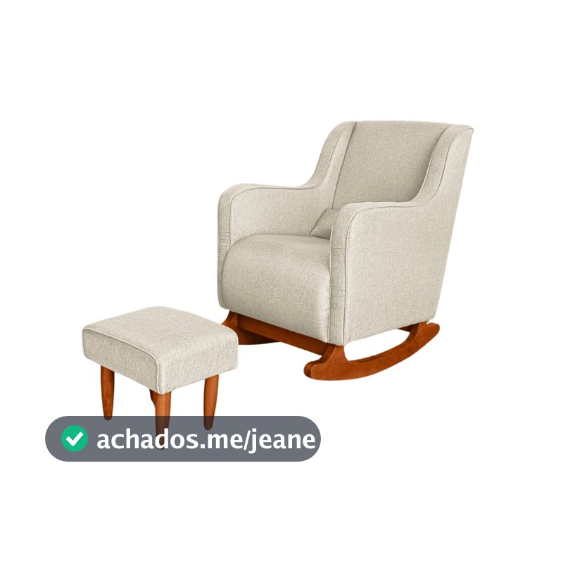 Poltrona Amamentação Retrô Com Balanço Cadeira Descanso Aquila Com Puff Linho Tw Decora