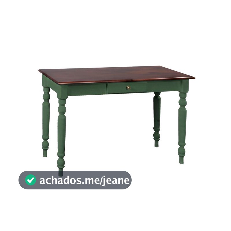 Aparador De Sala Ou Escrivaninha Madeira 1 Gavetas Com Pés Torneados - Verde Kalle Laca Com Tampo Castanho Envelhecido