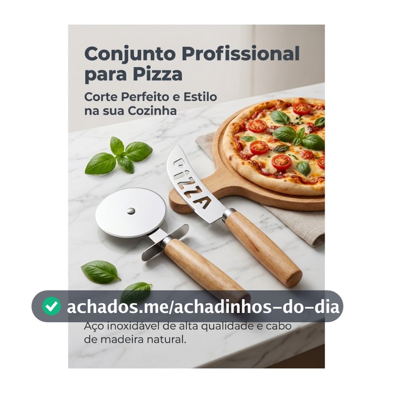 Kit Cortador De Pizza BOLO Em Inox Cabo Madeira