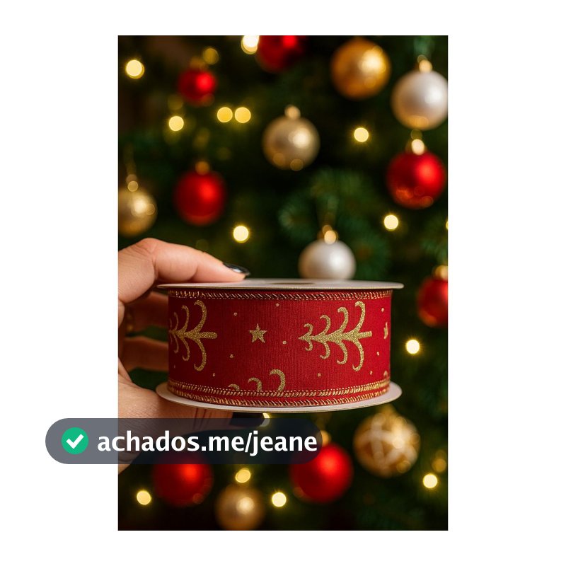 Fita Natalina Aramada para Laço de Arvore de Natal 40mm rolo 10y