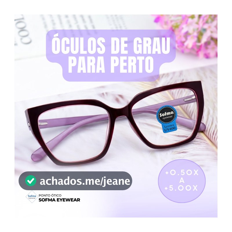 Óculos Hexagonal Marília Grau +0,50 a +5,00 Feminino Leitura Hipermetropia Rosa com Preto