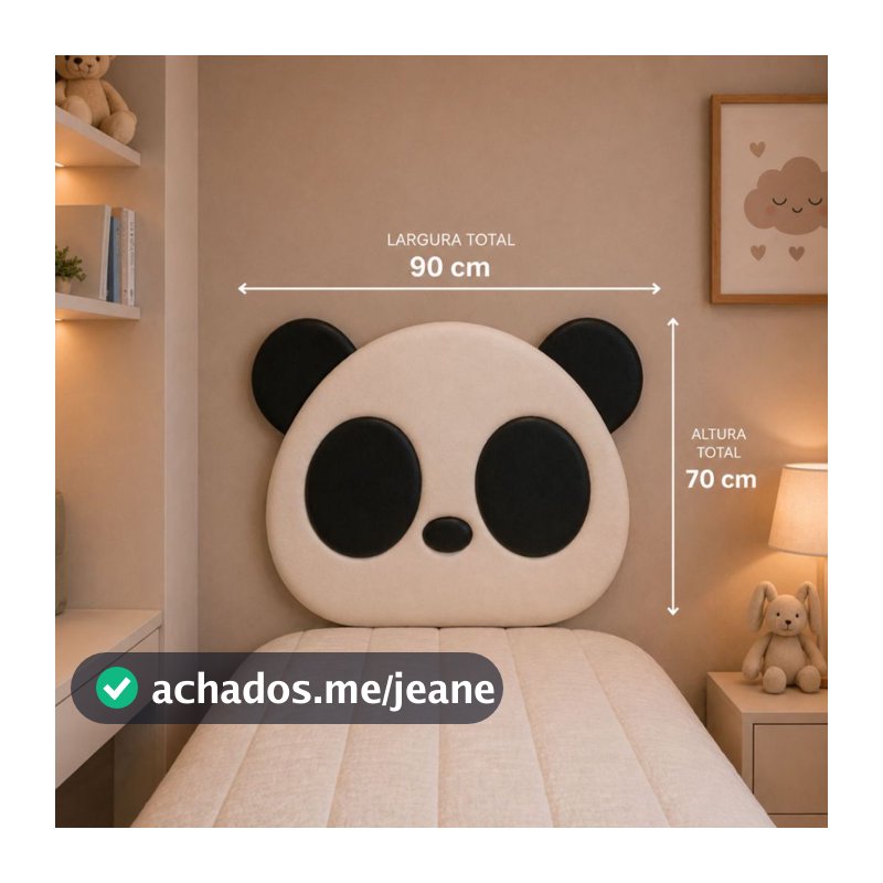 Kit 2 Cabeceiras Panda Solteiro 90x70cm para cama box Estofada Infantil Fácil Limpeza Decoração Quarto Menino Menina
