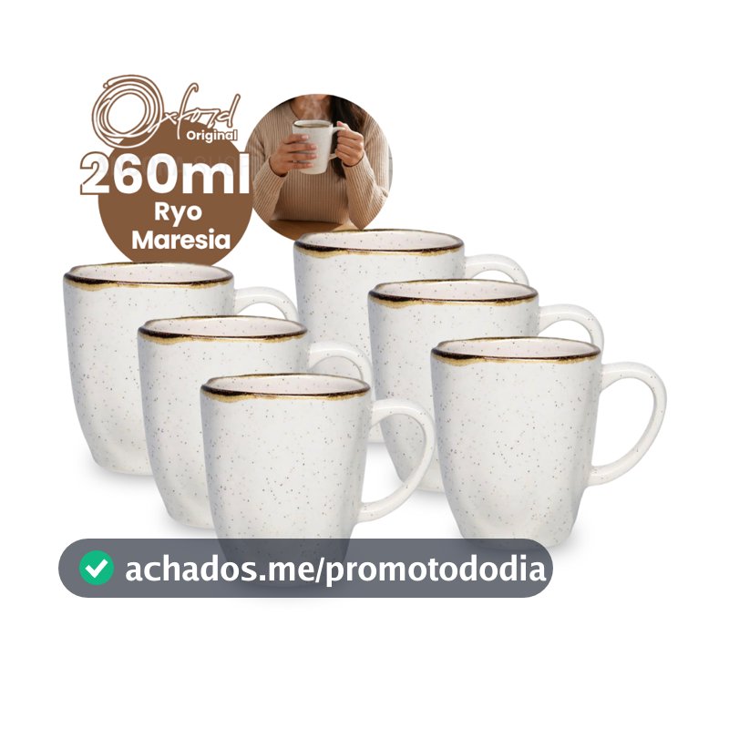 Kit 6un Canecas Conjunto de Xicara 260ml para Café Chá Ryo Maresia Oxford em Cerâmica