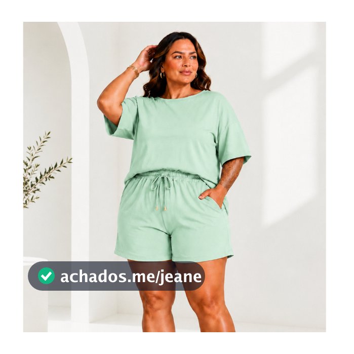 Conjunto Blusa e Shorts Feminino Plus Size Casual em Moletinho para Verão