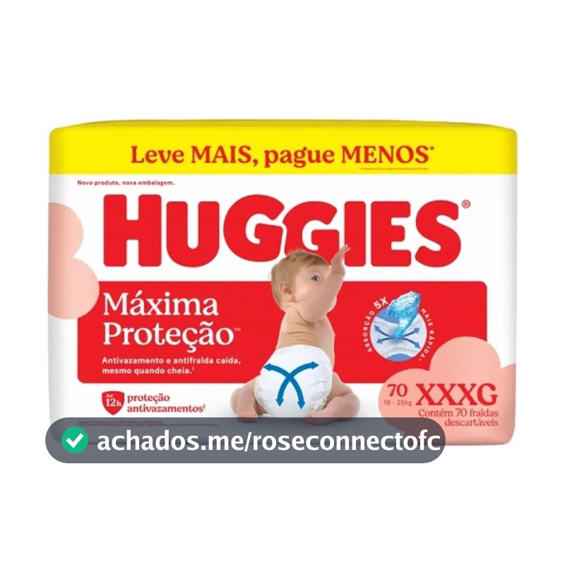Fralda Descartável Infantil Huggies Máxima Proteção XXXG Pacote 70 Unidades Leve Mais Pague Menos
