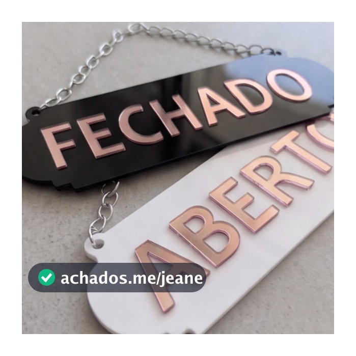Placa Aberto Fechado Acrílico Espelhado Rose Gold Dupla Face 26x8 Salão Beleza Loja Comércio Vitrine