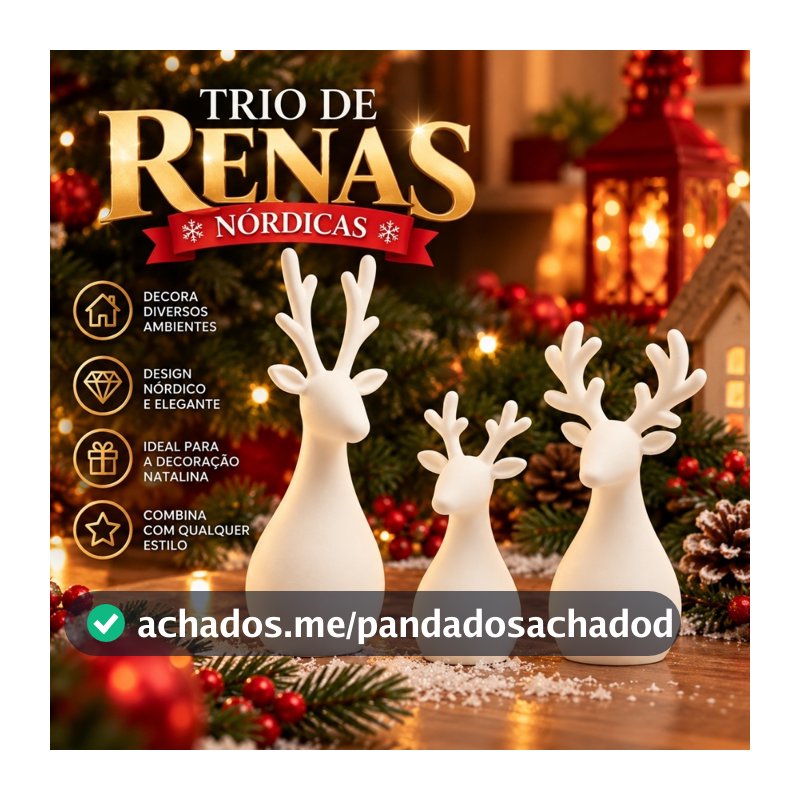 Trio de Renas Nórdicas Decoração de Natal Enfeite Natalino Mesa Sala