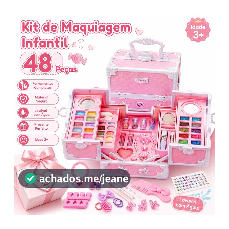48 Piece Children's Makeup Case Washable Kids Makeup Set With Case Com Estojo Maleta