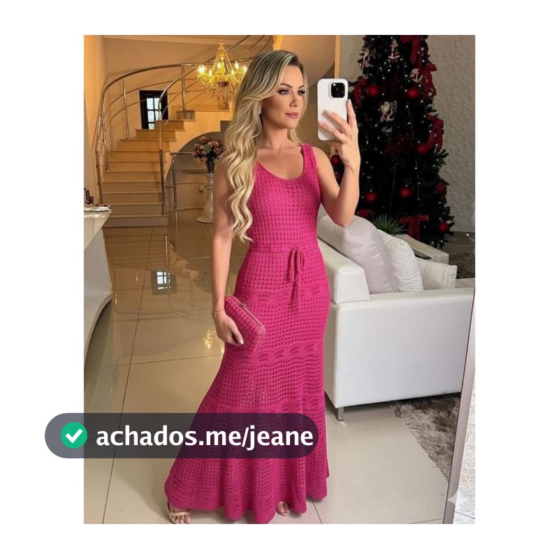 Vestido Feminino Midi Tricô Longo Vazado Renda Elegante Com Forro