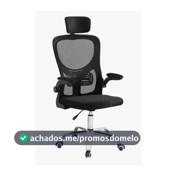 Cadeira Escritório Apoio Cabeça E Lombar Preta Base Cromada
