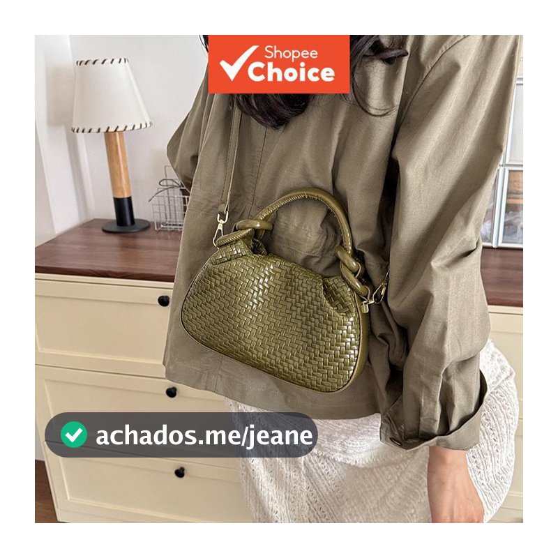 Bolsa Tiracolo Mini Balde Tecida à Mão com Alça de Nó, Alça Removível, Bolsa de Mão Macia em PU, Vintage para Mulheres
