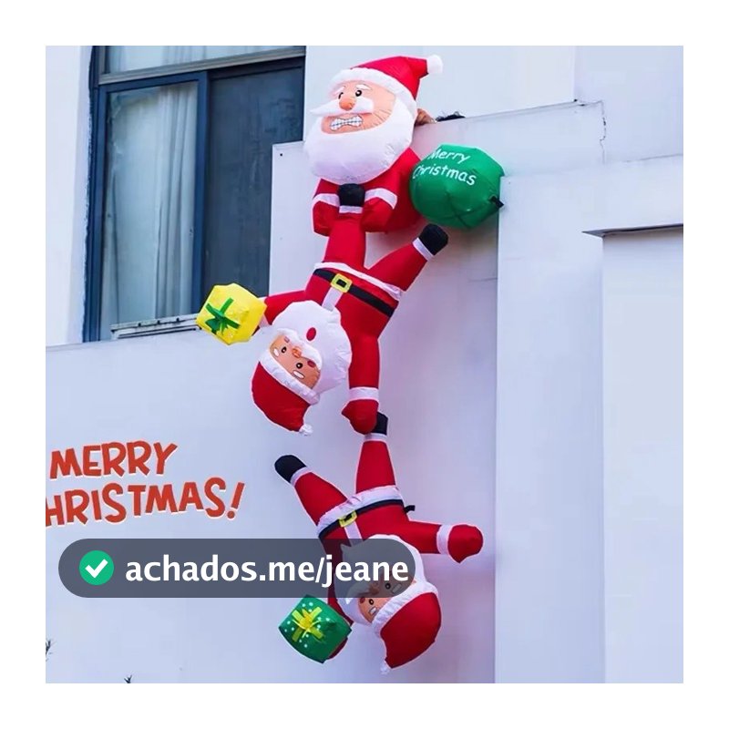 Decorações Infláveis de Natal Suspensas de 2,4M (8 pés) - Papai Noel Escalando a Parede com Saco de Presentes - Decoraçõ