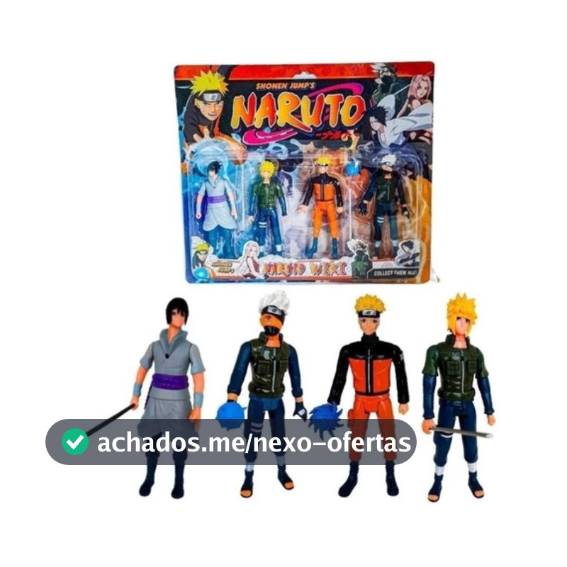 Kit Com 4 Bonecos Anime Naruto Uzumaki Articulados Sasuke Kakashi Minato
