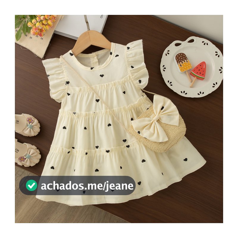 Novo Vestido De Verão Para Meninas Com Coração Doce , Roupas Infantis De Estilo Simples (6 Meses A 3 Anos)