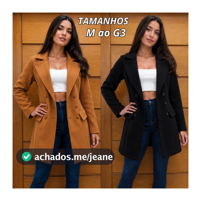 Casaco Sobretudo Lã Batida Feminino Do M ao G3 Elegante Com Botões Forrado