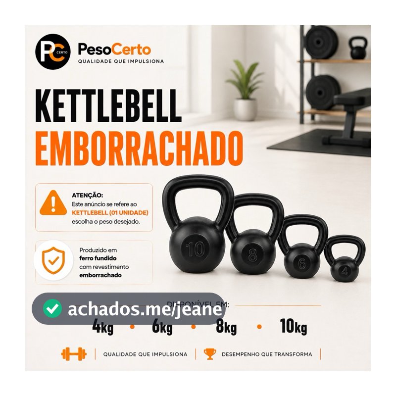 Kettlebell Emborrachado 4,6,8,10kg Academia Musculação Crossfit Treino Casa Peso Fisioterapia