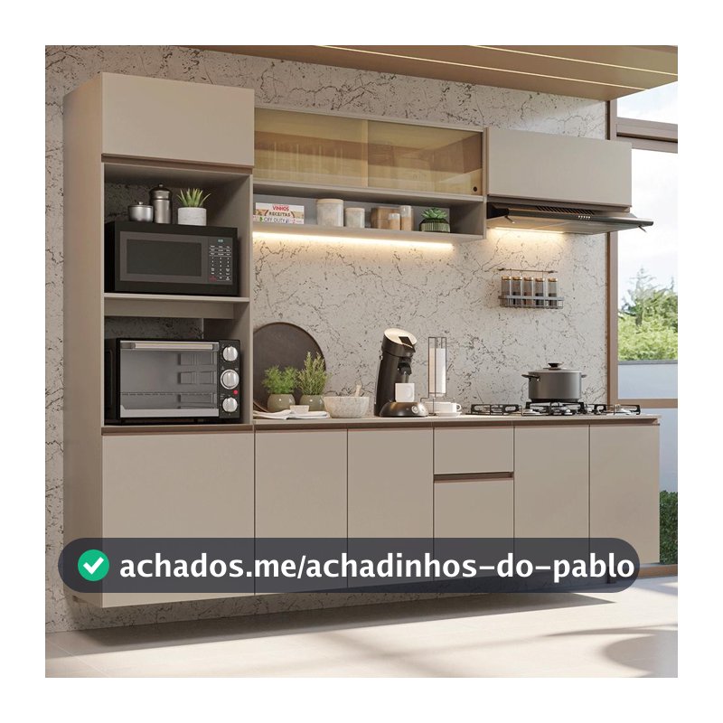 Armário de Cozinha Completa 260 cm Suspenso Crema Nice Madesa 14