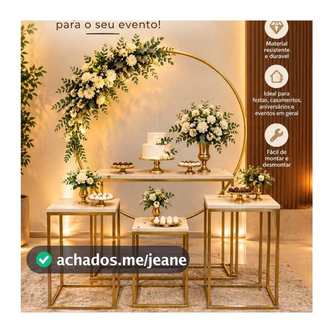 Kit Arco Redondo Desmontáveis + 4 Mesas Cubo  Desmontáveis