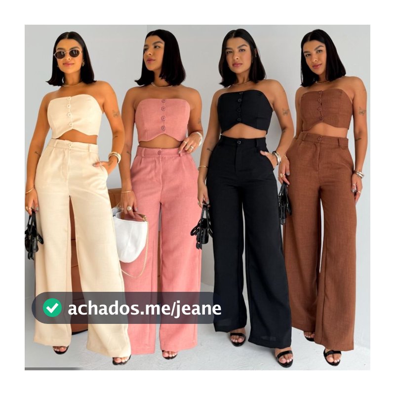 Conjunto Feminino Top e Calça em Linhão Candy Colors Top Tomara Que Caia Com Botões