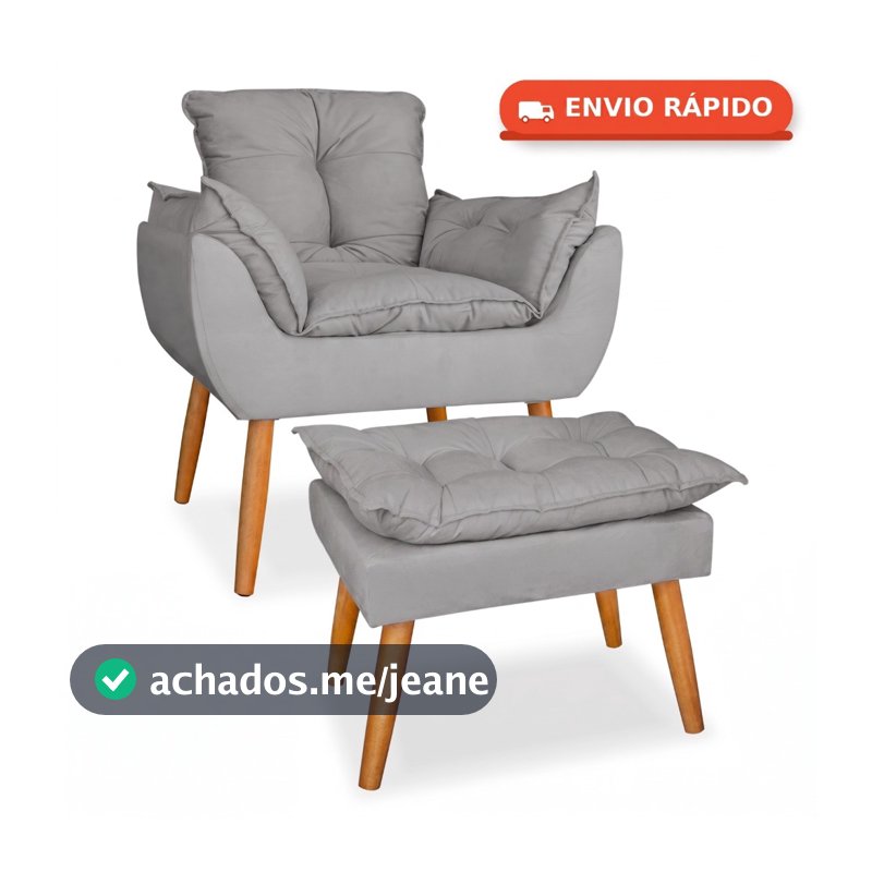 KIT POLTRONA OPALA+PUFF LUXO PARA SALA DE ESTAR PÉ PALITO 30