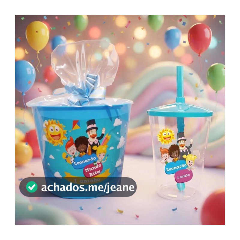 15 Baldes De Pipoca C/ Embalagem  + 15 Copos Twister Shake Kit Festa Personalizado