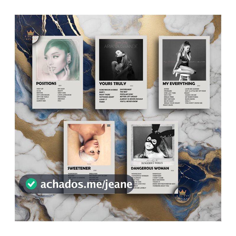 Quadro Decorativo Placas Ariana Grande Quadro Discografia Album em MDF 30x20cm Full HD