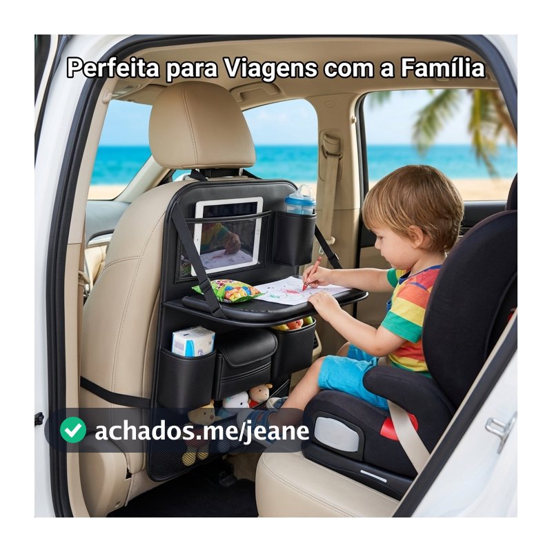Mesa Organizadora Multifuncional para Banco de Carro com Suporte para Copos